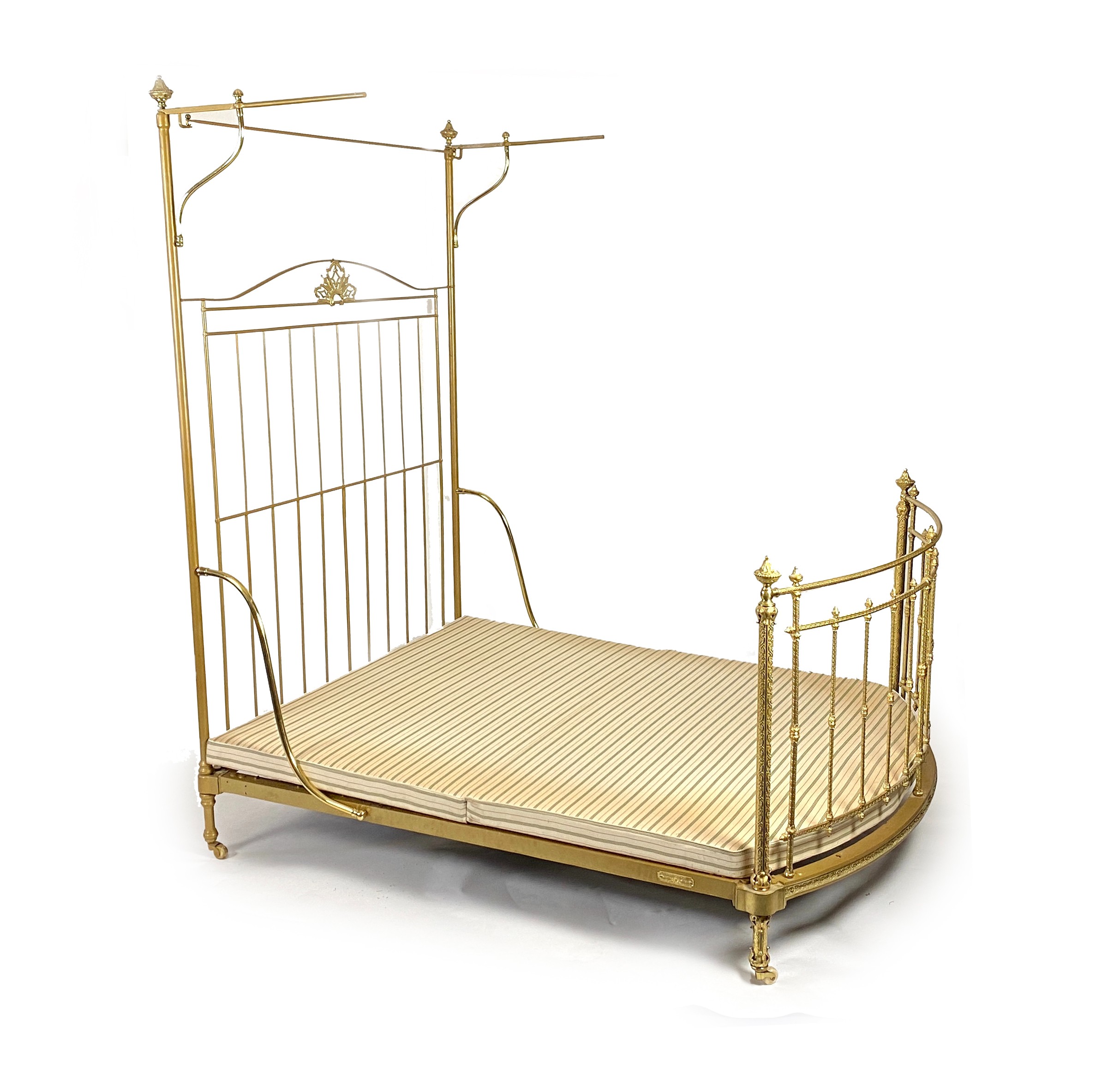 A Victorian R.W.Winfield & Co. brass half tester bed frame, W 168cm, L 215cm